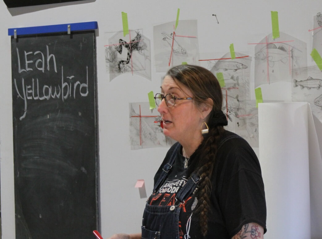 Leah Yellowbird is creating a mural of an underwater scene that will be installed at Blandin Foundation.